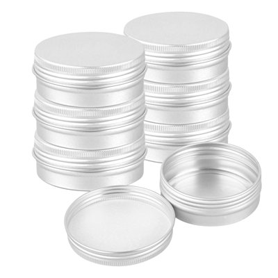 Restaurantware-RW Base 2 Ounce Tin Storage Boxes, 10 Round Tin Boxes With Lids - Durable, Screwable Lids, Silver Aluminum Storage Containers, Customizable, Fits Mints, Pills, Or Herbs