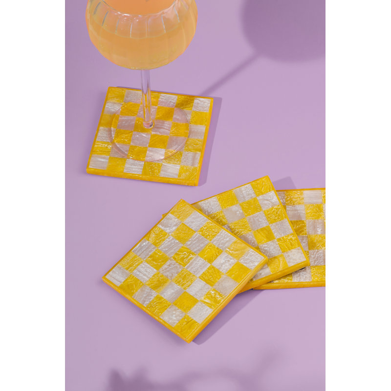 Ensemble de sous-verres en résine Citrine Checker, Yellow