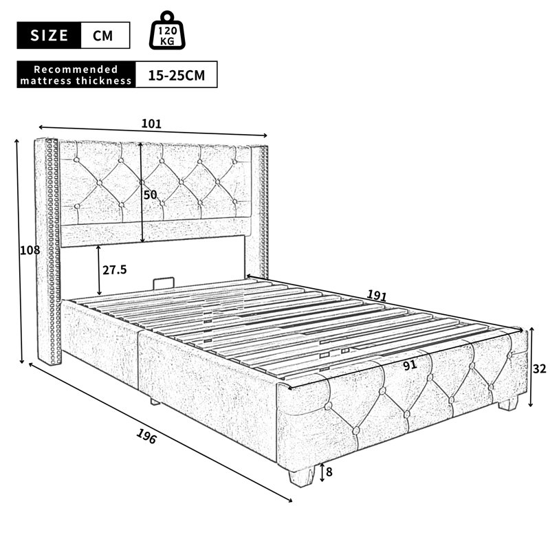 Kenny Upholstered Bed, Single (3')