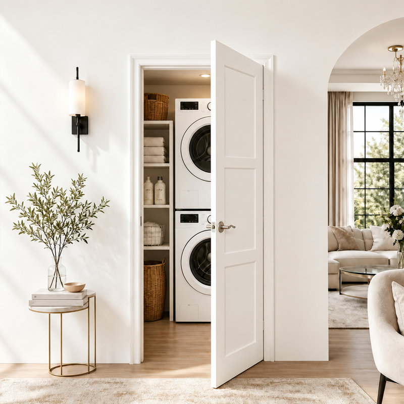 Porte intérieure à 3 panneaux avec cadre en MDF blanc avec charnières et poignée verrouillable, 18 po x 80 po, Oui