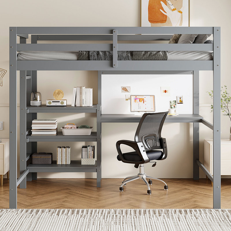 Aboubakar Kids Twin Loft Bed, Gray, Twin 