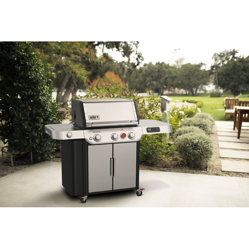 Genesis Weber 3 - Burner Free Standing 39000 BTU Liquid Propane Grill with Side Burner and Cabinet 3 Piece Set, Black