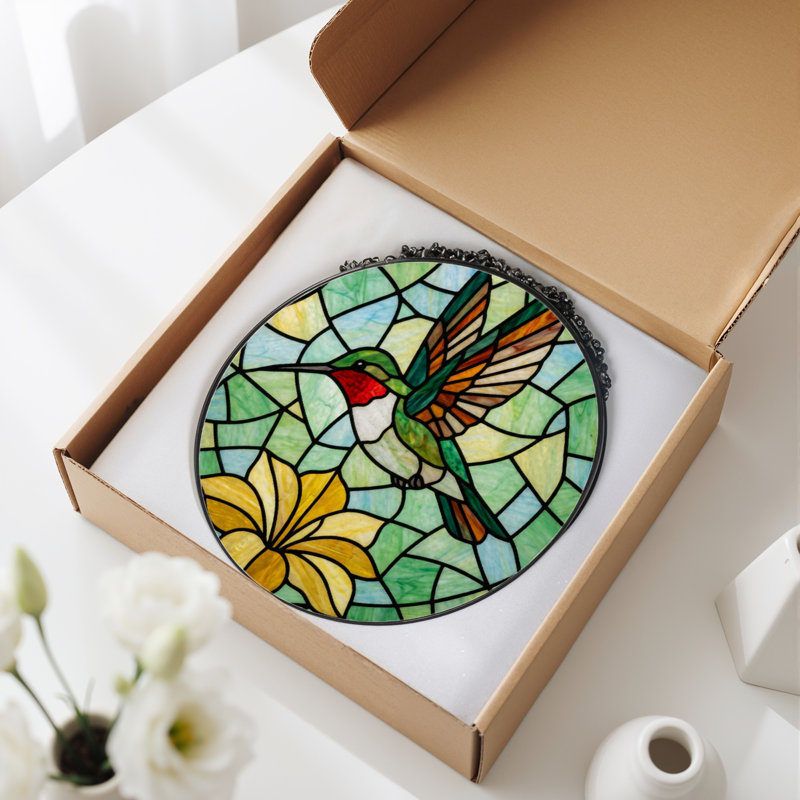 Panneau de vitrail 12 "Hummingbird Flower, H 12 po x l 12 po
