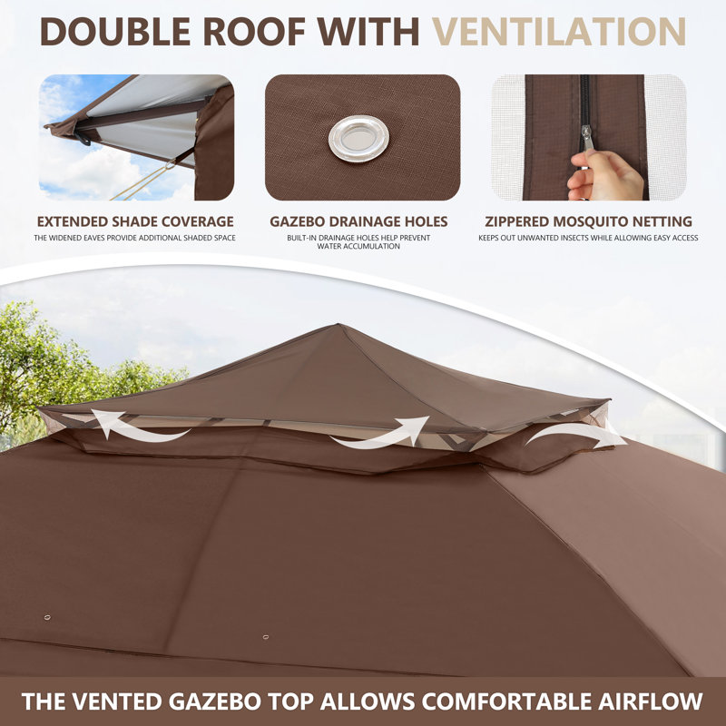 MASTERCANOPY 11 Ft. W x 11 Ft. D Steel Patio Gazebo, Brown