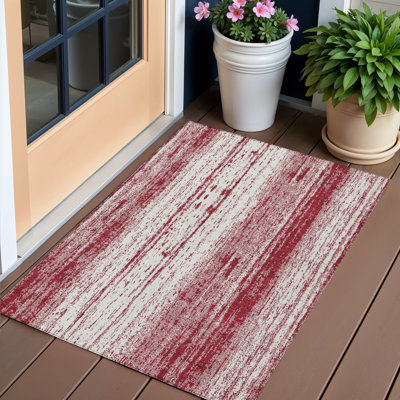 Tapis intérieur lavable rayé ivoire 3 pi x 5 pi Merlot