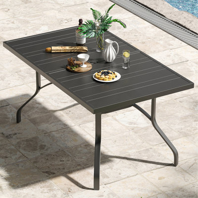 Table de salle à manger d'extérieur 60 po x 35 po, table de salle à manger rectangulaire avec trou pour parasol de 1,57 po, mobilier en métal pour l'extérieur