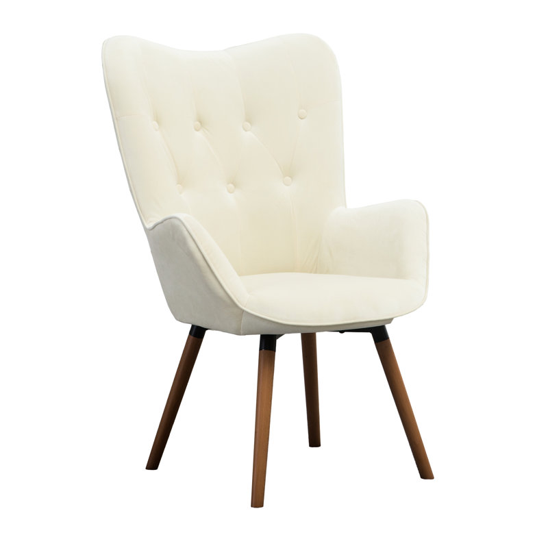 Chaise en velours blanc avec capitonnage à boutons - Pieds en bois massif, rembourrage en mousse de luxe et pieds soyeux, siège confortable