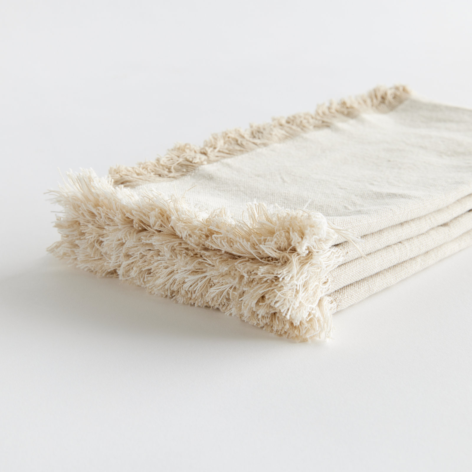 Eggett Toile Cotton Dinner Napkins, Beige, Solid Color, Fringe