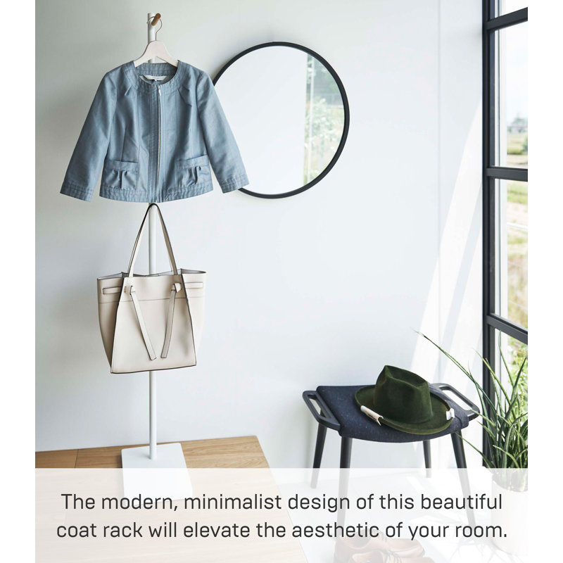 White Steel Freestanding Coat Rack with Wooden Hook