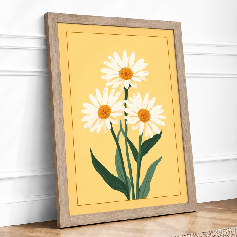 Golden Daisy Trio Botanical - Framed Print, Oak, A4 - 29.7 x 21.0 cm