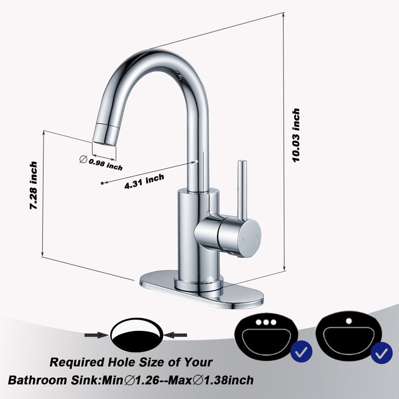 Single Hole Single-Handle Swivel Spout Bathroom Faucet Vanity Sink Faucet With Deck Plate Drain Kit , Polished Chrome, 1.5