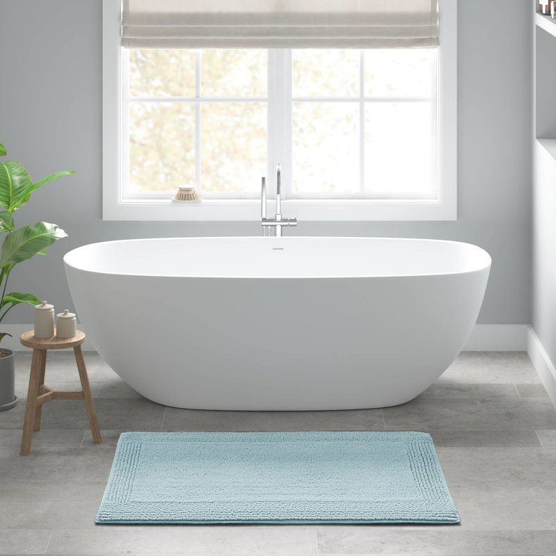 Blue 100% Cotton 24X36" 3000 Gsm Reversible Bath Rug - And Machine Washable For Easy Use, Single - 35.29" L x 24.33" W