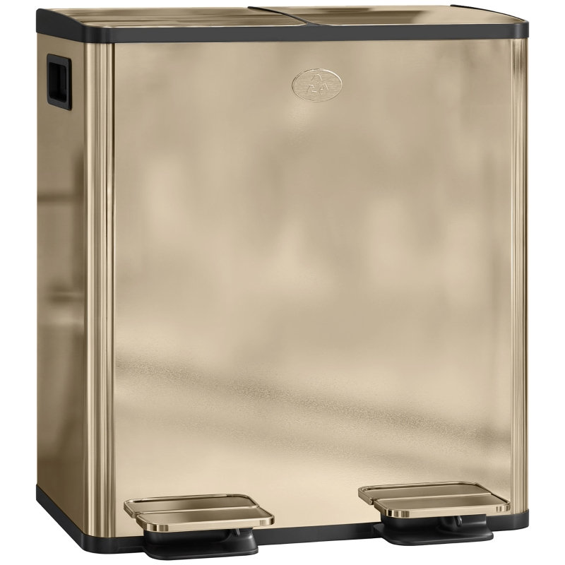 40L Dual Compartment Stainless Steel Bin 45.8*36*51.6 cm Stainless Steel 1 Piece Recycling Bin Silver Dual Compartment for Recycling