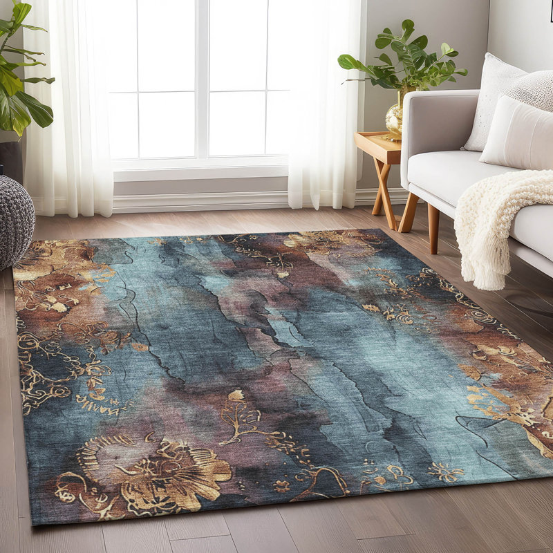 Tapis bleu intérieur / extérieur lavable à la machine, Rectangulaire 3 pi x 5 pi
