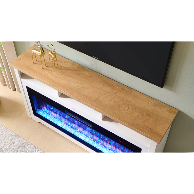 Meuble télé 70 po pour téléviseur de 70 po ou moins, avec foyer électrique intelligent 60 po, blanc