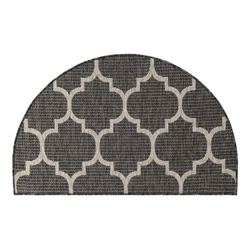 Tapis noir et beige à motif géométrique pour l'intérieur et l'extérieur Bartman, Demi-cercle 2 pi 7 po x 4 pi 1 po