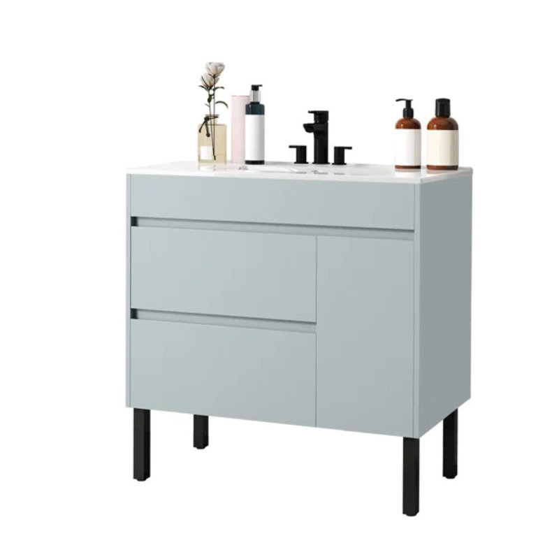 Basant 36" Freestanding Bathroom Vanity with Ceramic Top, Gris / noir