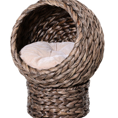 Raised Cat Napping Bed, 23.5" H, Gray With Comfy Cushion For Indoor Cats Up To 8 Lbs H Elevated Bed Movable Basket, Gray, Small