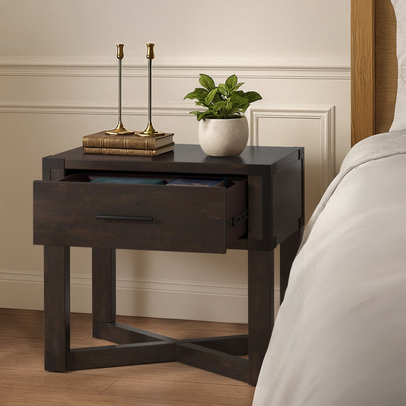 Table de bout en X avec base de rangement et tiroir Arcadia, Noir antique