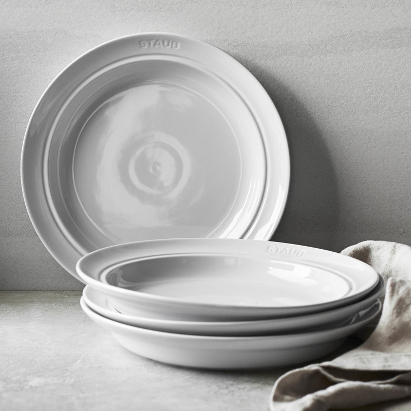 Ceramic Dinnerware White 9.69" Dinner Plate, Set of 4