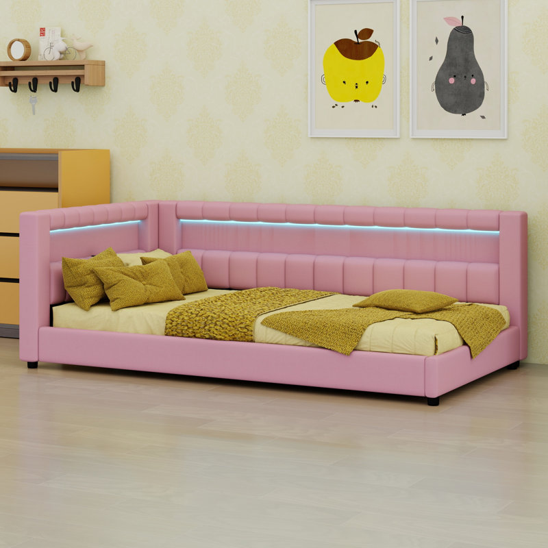 Lit surÃ©levÃ© avec ports USB intÃ©grÃ©s, Extra-long Twin, Rose