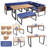 Latitude Run® 8pcs Patio Dining Set Acacia Wood L Shaped Sectional Sofa Set W/ Navy Cushions