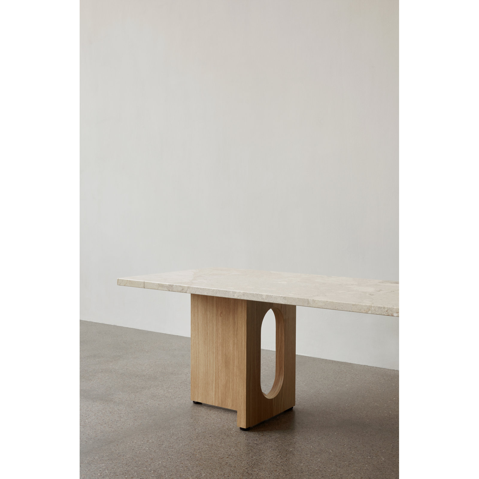 Androgyne Stone Single Coffee Table, Kunis Breccia Sand, Natural Oak
