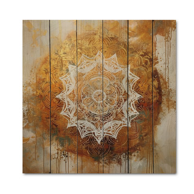 Blanc et or Mandala VI - impression de mandala boho sur bois de pin naturel