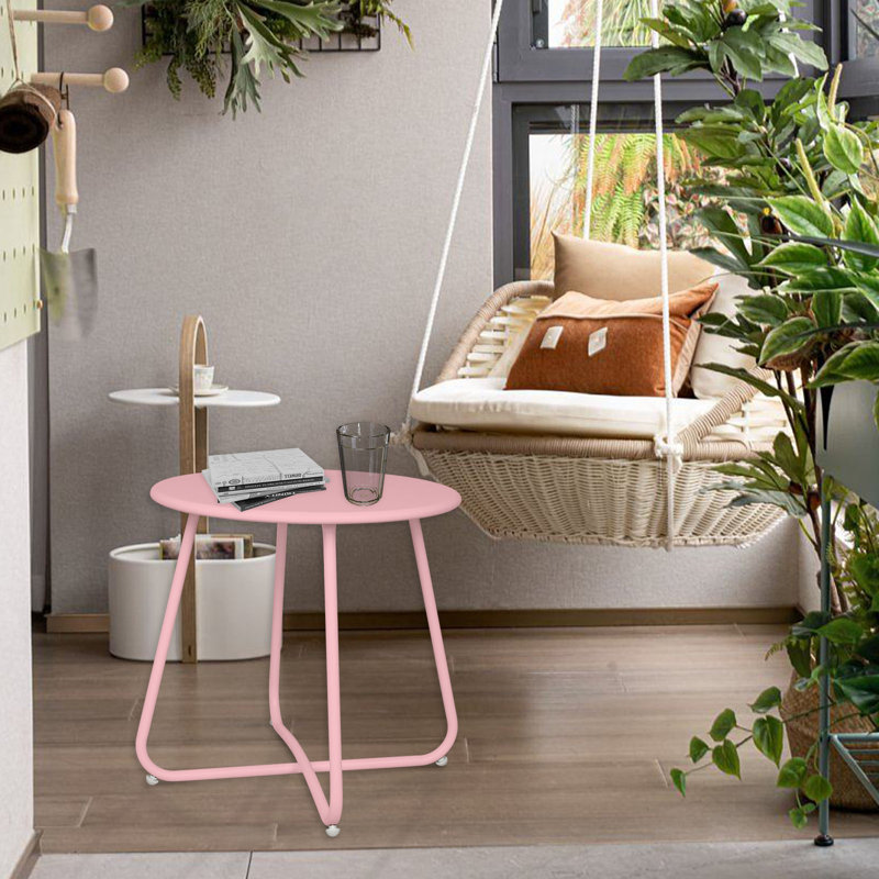 Pink Iron Outdoor Patio Side Table | Gift Idea, Pink