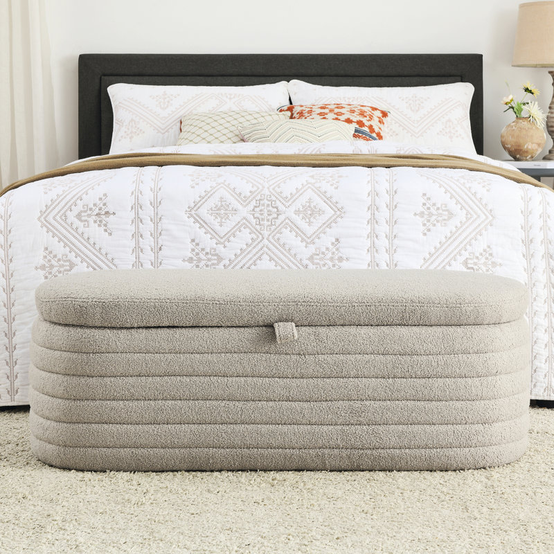 Pushti Upholstered Ottoman, Grey Fabric