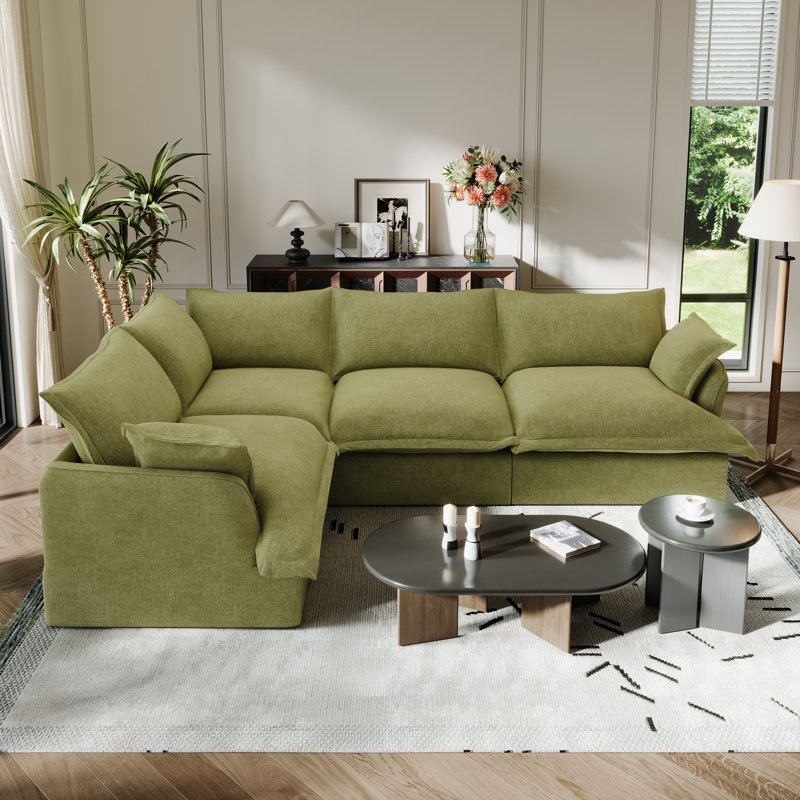 Canapé modulaire en lin mélangé Linen Blend, canapé convertible rembourré Cloud, Mélange de lin vert