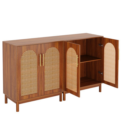 Buffet buffet de 2 pièces, armoire de rangement décorative en rotin avec portes