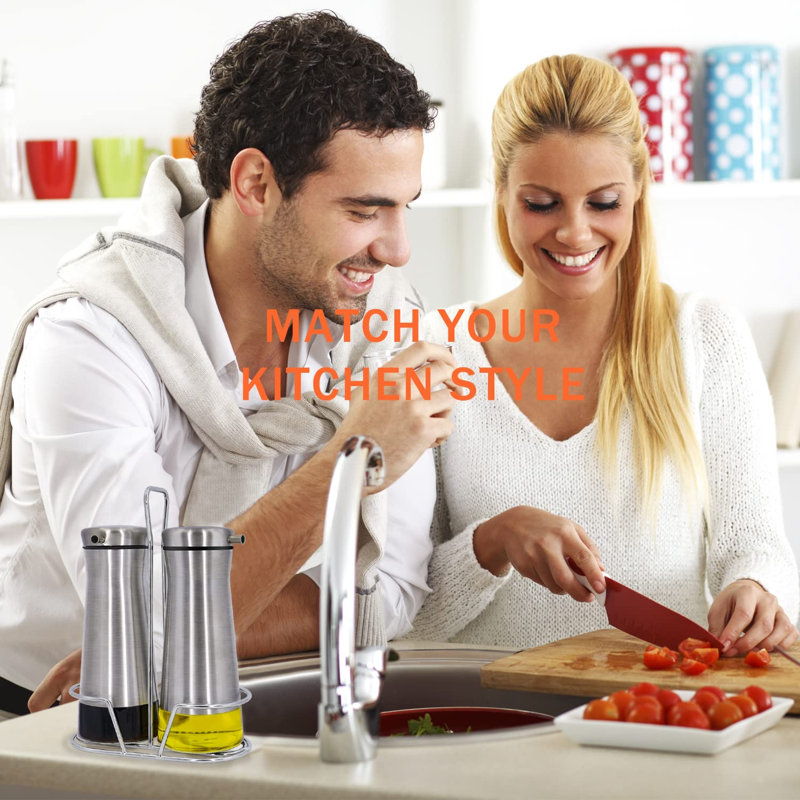 Distributeur d'huile et de vinaigre avec support - Ensemble de 2 flacons distributeurs d'huile anti-goutte pour la cuisine - Accessoires et décoration pour la maison, les restaurants et les mariages