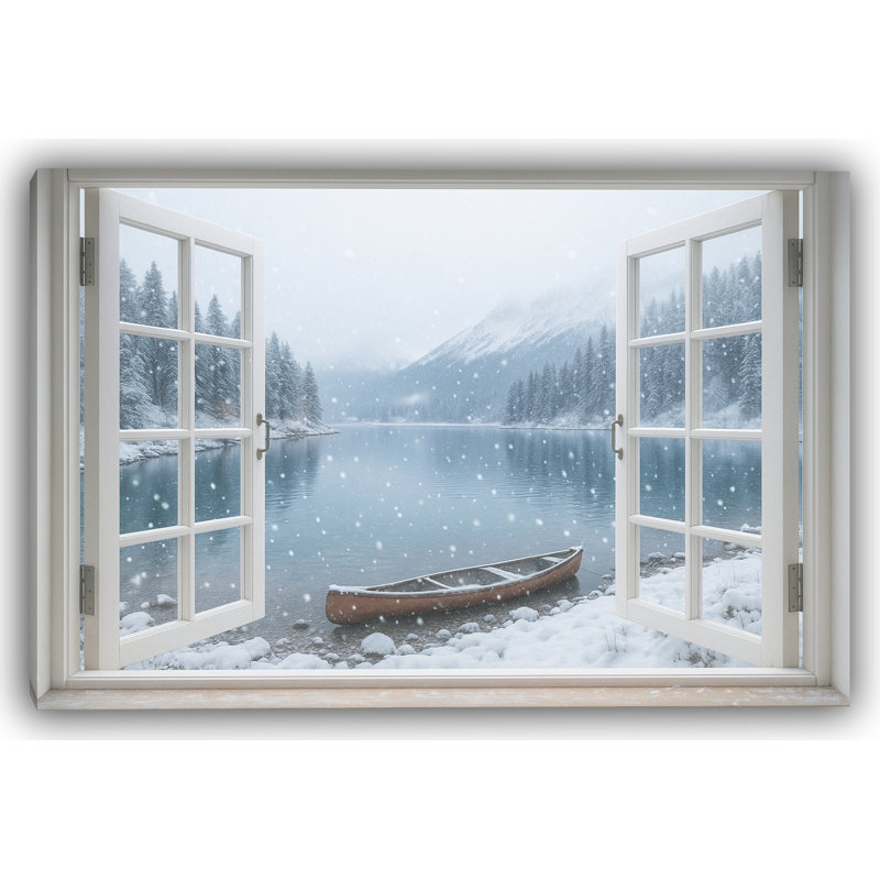 Winter Tranquility - Winter Window View Landscape, art mural, H 24 po x l 36 po
