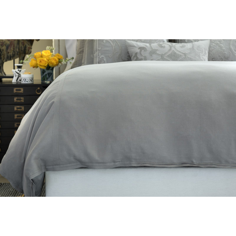 Bloom Linen Duvet Cover, Queen Duvet Cover, Light Gray