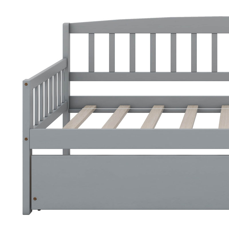 Lit de jour simple en bois de pin avec plateforme de 10 lattes de soutien, gris