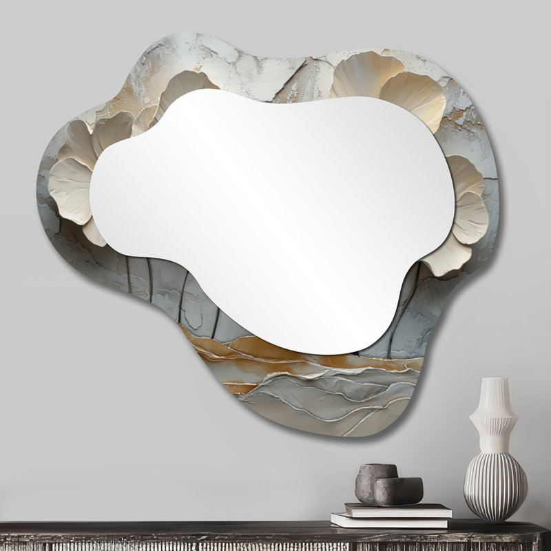 Blanc blanc orange Blooming Poppies - Miroir mural décoratif coquelicots, 25 po x 28 po