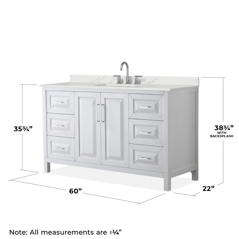 Daria 60'' W Vanity, White, Polished Chrome, Giotto Quartz
