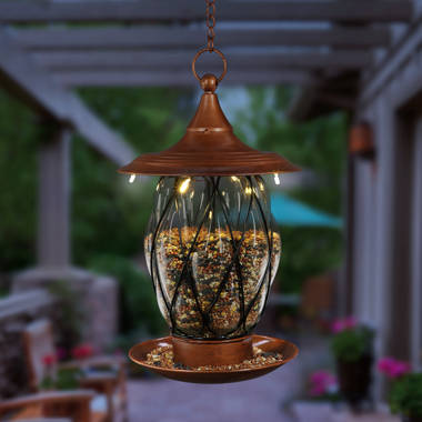Arlmont & Co. Arlmont Co. Solar Bronze Metal And Glass Bird Feeder, 9 By 40 Inches Wayfair