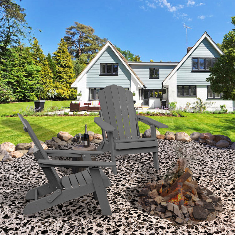 Adjustable Adirondack Chair With Cup Holder, All Weather Chair For Deck(Gray), Chair, Gray