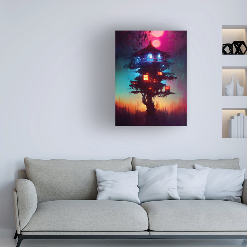 Art mural sur toile tendue - "Treehouse 3" Wumples, décoration murale pour le salon, la chambre à coucher ou le bureau - 35 x 47