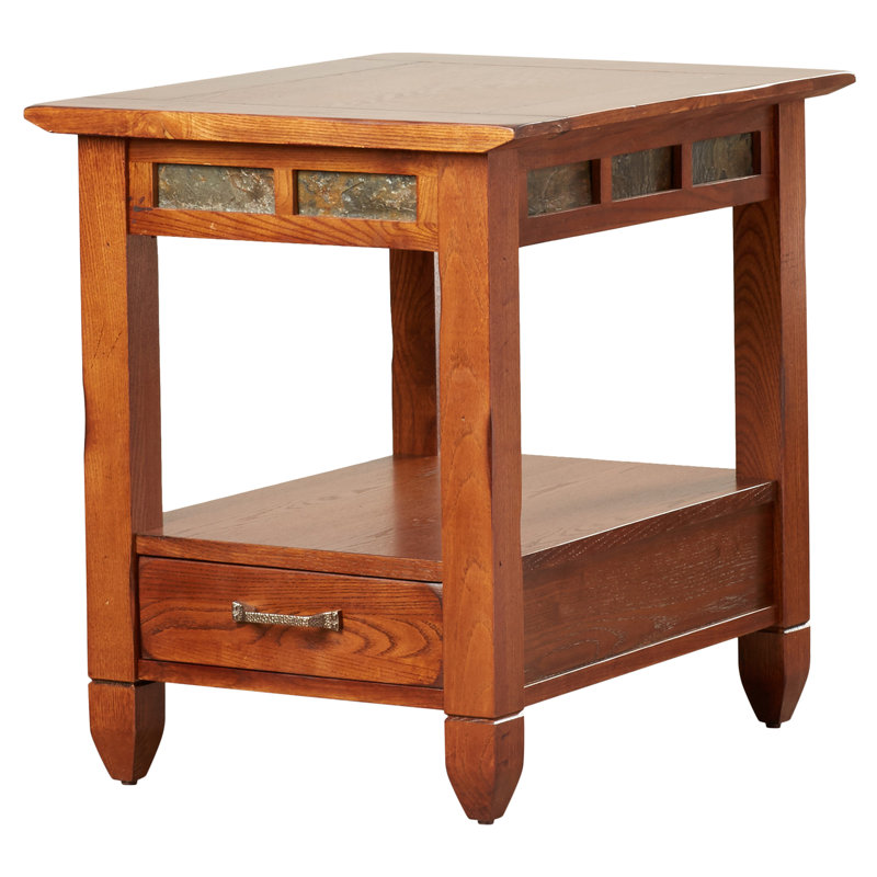Slatestone Solid Wood End Table in Distressed Rustic Oak