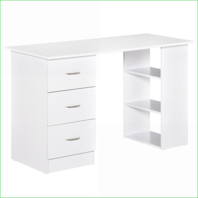 Bureaux, bureau à domicile moderne de 47 po et amp; Bibliothèque combinée avec 3 tiroirs Tablettes | Blanc | Panneau de fibres à densité moyenne