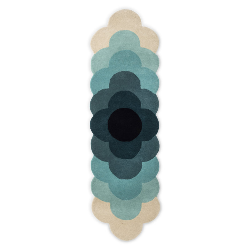 Wool Floral Area Rug in Teal/Cream/Black, Novelty 2' x 7'6"