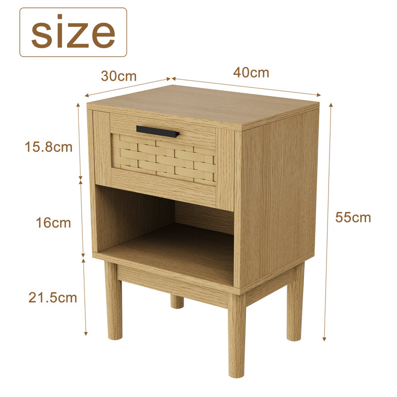 40cm W Manufactured Wood Bedside Table, Tan