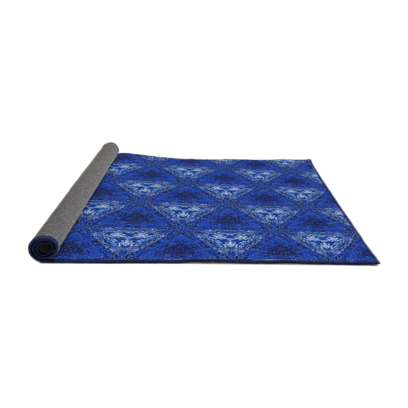 Tapis décoratif bleu géométrique, Rond 6 pi