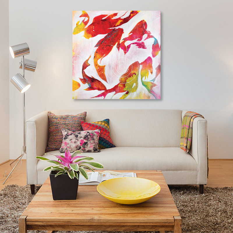 «Koi Pond», reproduction sur toile, H 12 po x l 12 po x P 0,75 po, Pas de tapis, Toile tendue