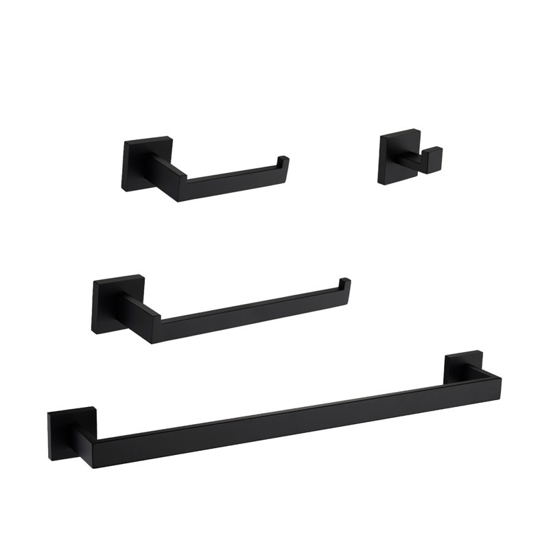 Stainless Steel Bathroom , 4 Matte Black - Smooth Edges, For & Kitchen 4 Accessories In Steel, Rust-, Simple Install Anywhere