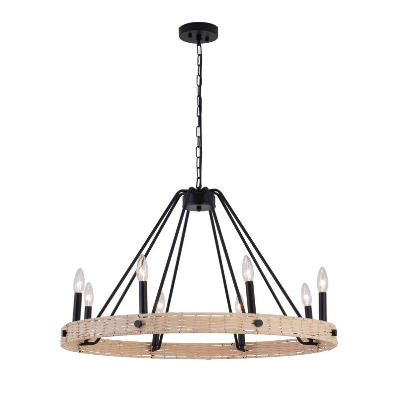 8 - Light 31.5"W Dimmable Wagon Wheel Chandelier