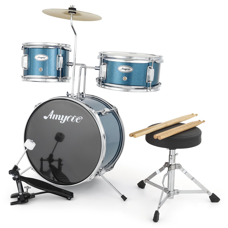 3-Piece Junior Drum Set for Beginners – Complete Kit with Cymbals, Throne Stool & Pedal, Wood & Metal Construction – Red for Home Practice, Learning & Gifts